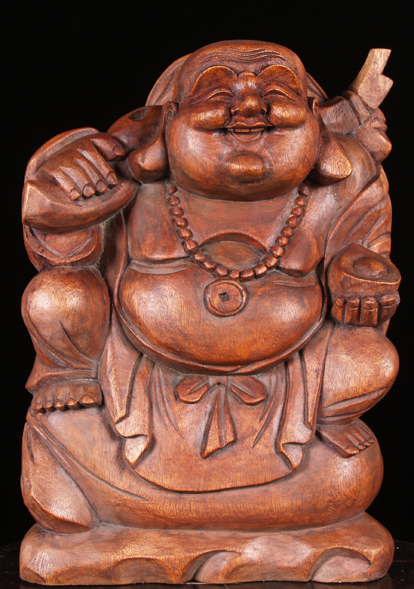Laughing Buddha Statue Seated on Gold 25"