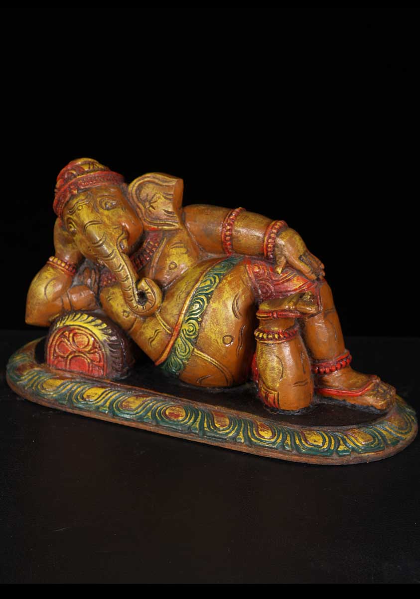 Colorful Lounging Ganesha Sculpture 14"