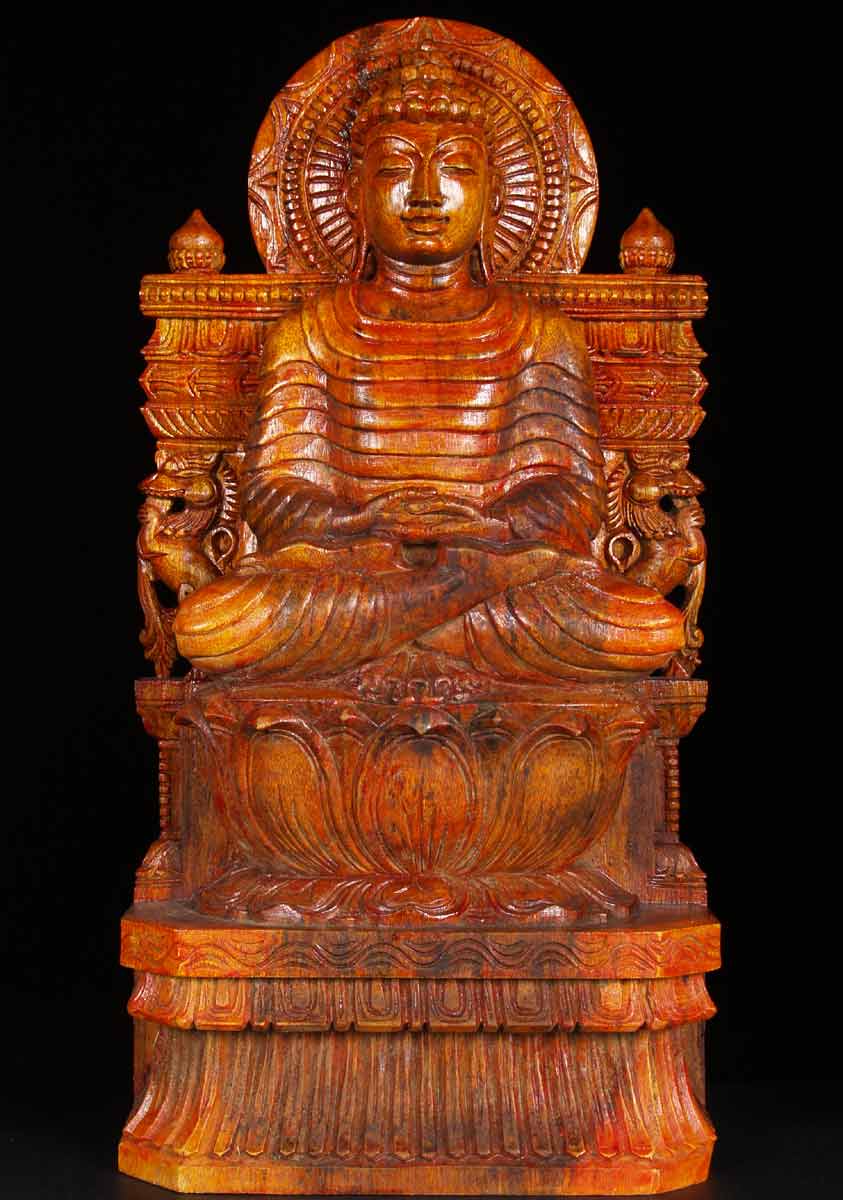 Wooden Meditating Buddha Statue 24"