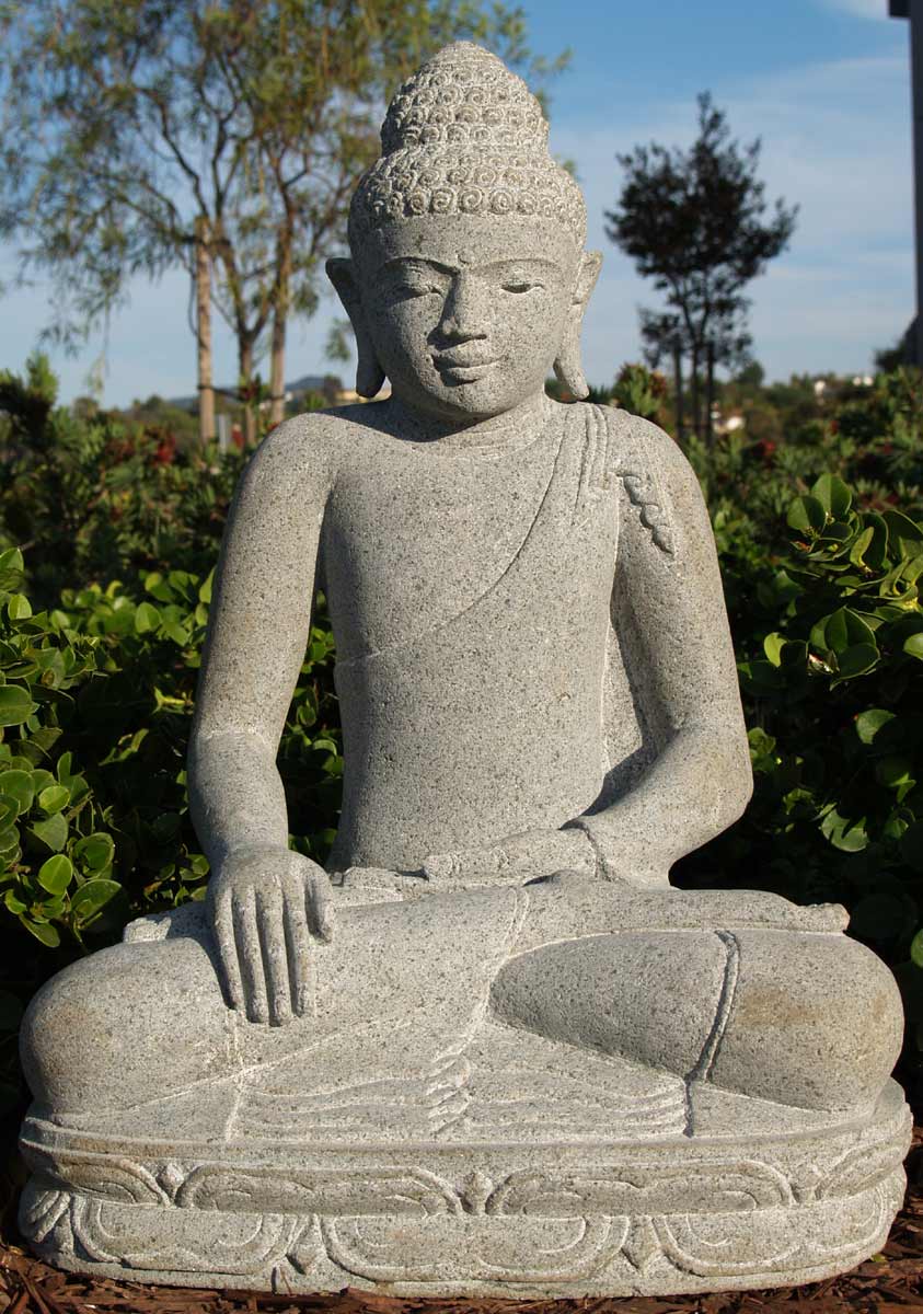 Earth Touching Lava Stone Buddha Statue 22"