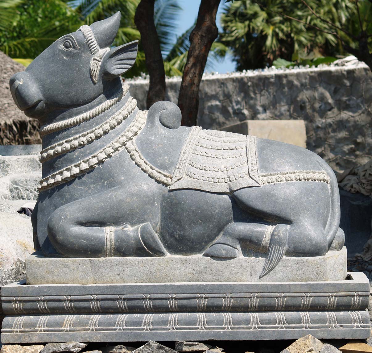 SOLD Large Stone Nandi, Shiva's White Bull 48