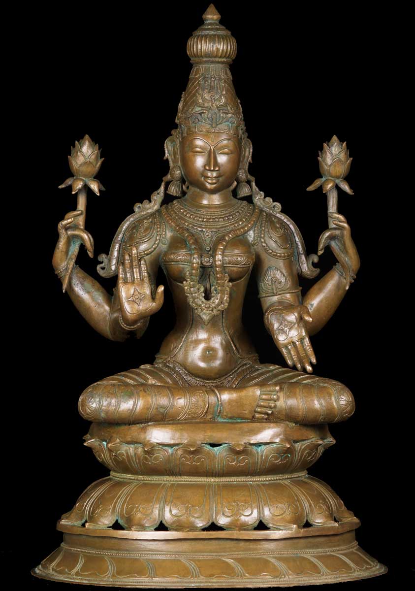 Lakshmi Statue Holding 2 Lotus Flowers 24"