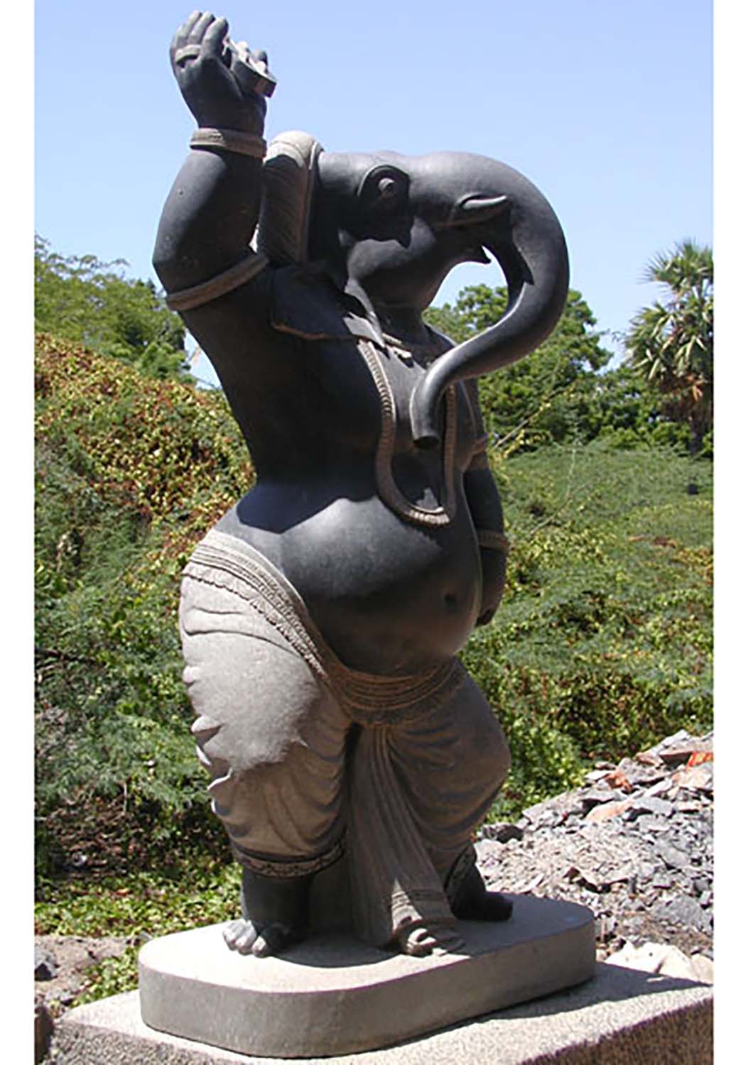 Custom Large Black Granite Stone Hand Carved Dancing Ganesh Statue 82"