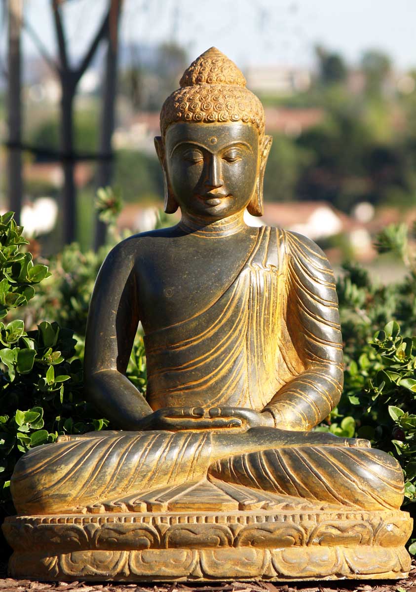 Stone Meditating Buddha Statue 27"