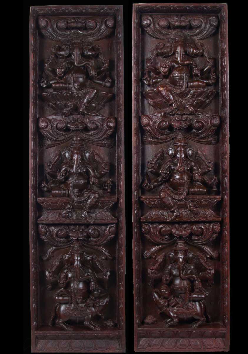 Set of Two Wood Ganesha Wall Panels 62"