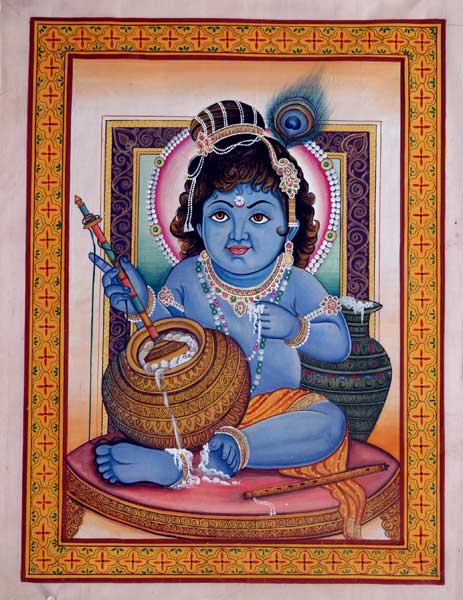Bala Krishna Painting With Bowl of Sweets 20" x 13"