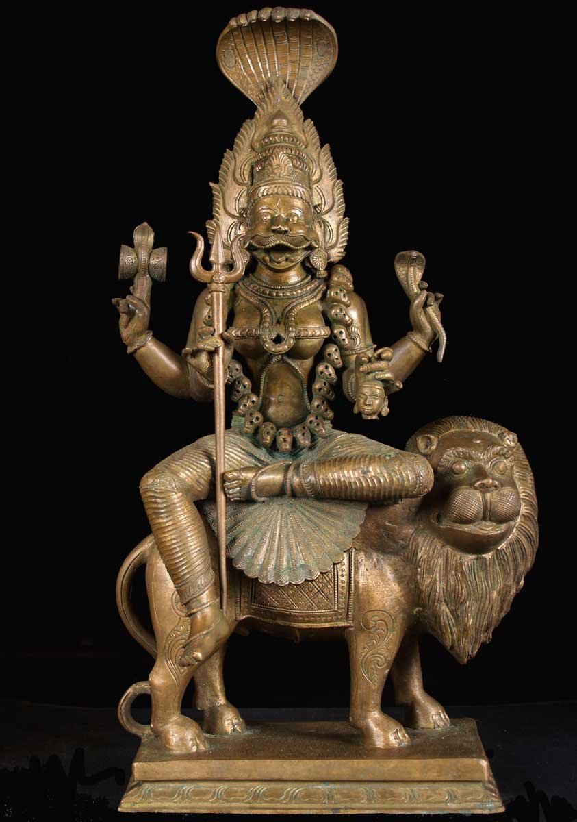 SOLD Pratyangira Devi Statue Riding Lion 20