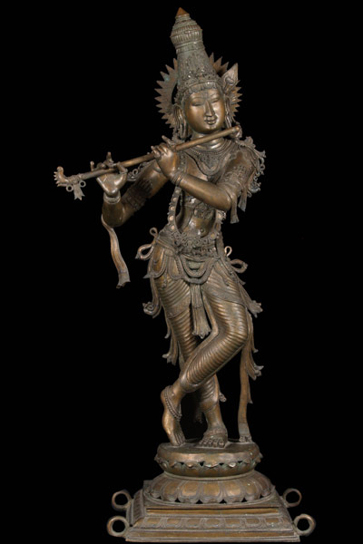 Beautiful Bronze Krishna Statue Playing the Flute 42.5"