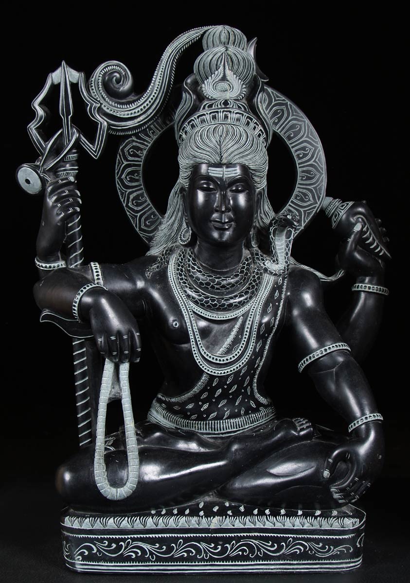 Black Marble Seated Shiva Statue 22"