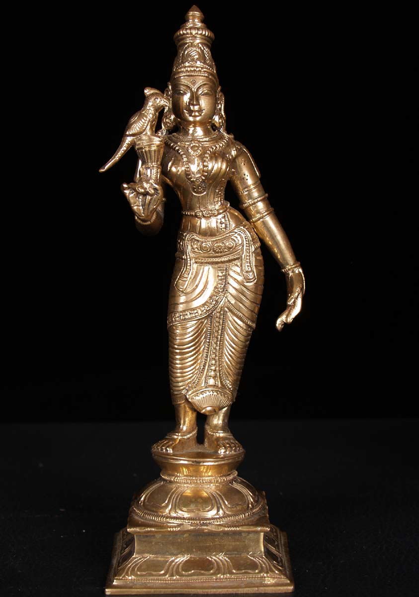 Bronze Meenakshi of Madurai with Parrot 9"