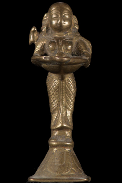 Small Antique Meenakshi Holding Oil Lamp Statue 5"